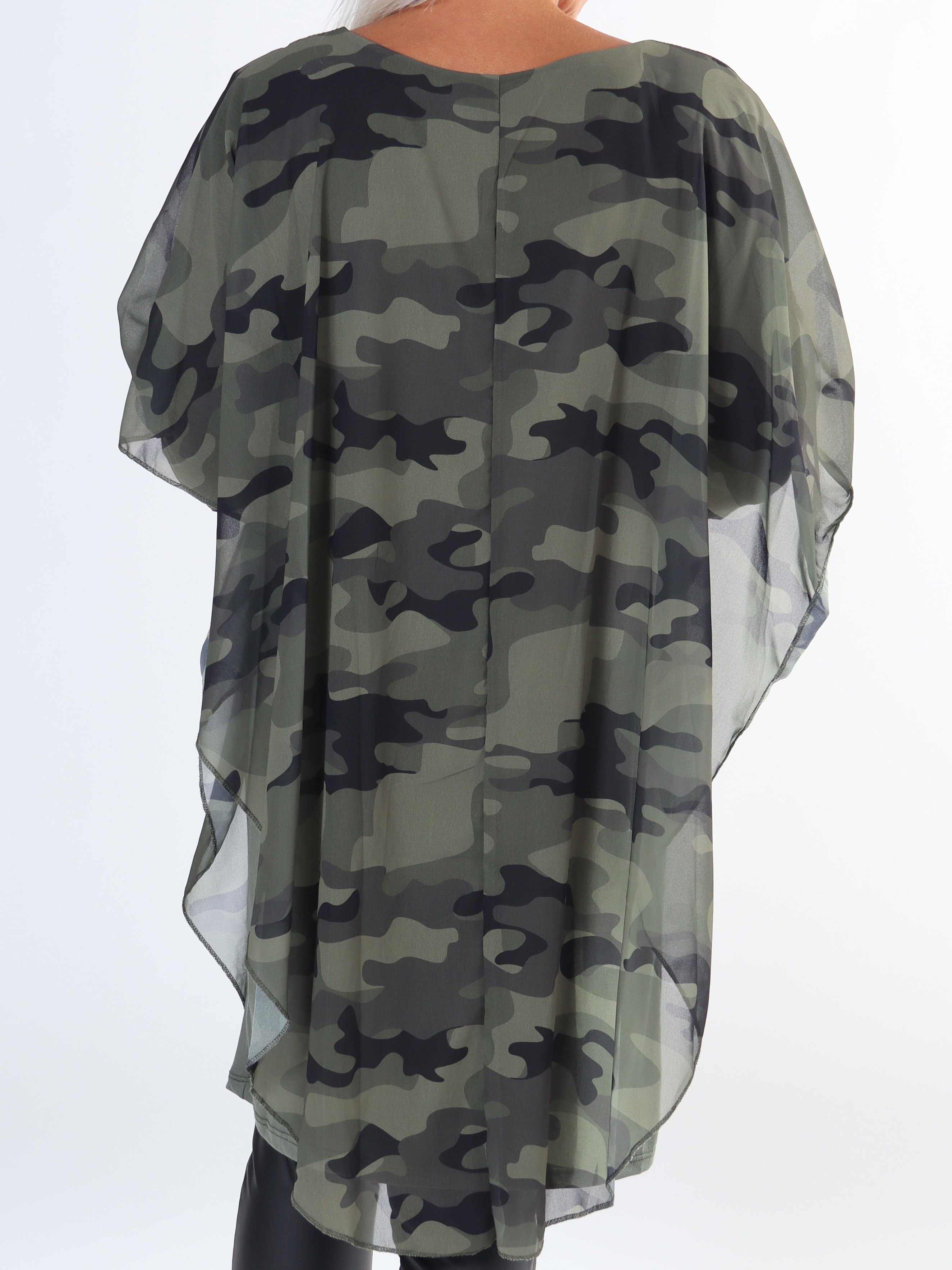 Kenya Camo Long Sleeve - Plus size tunikaklänning med chiffonglager